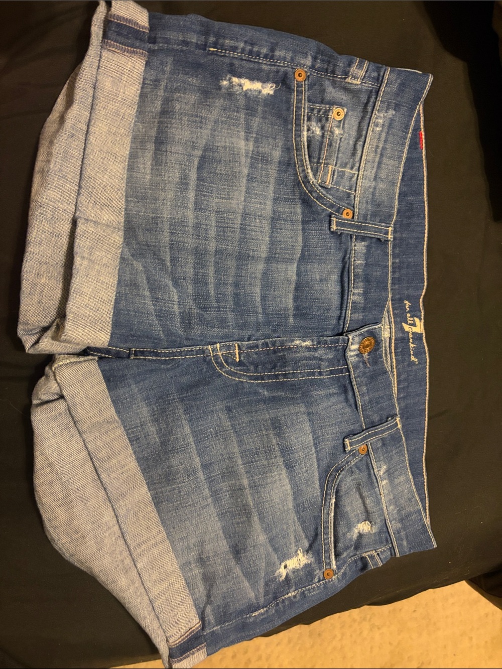 7 For All Mankind Blue Rolled Cuff Denim Shorts